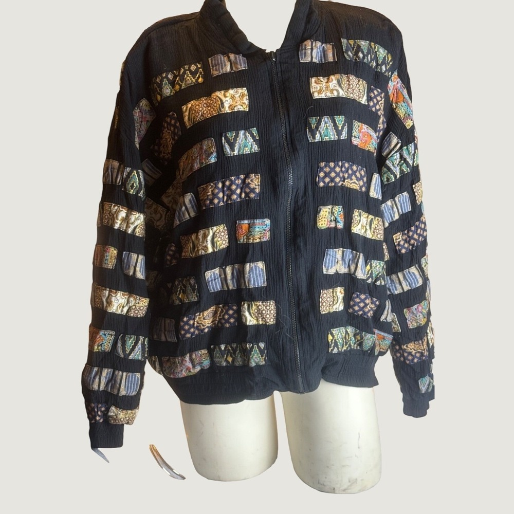 Vintage Halsey Collection XL Patchwork Bomber Jacket Art to Wear Boho Tapestry